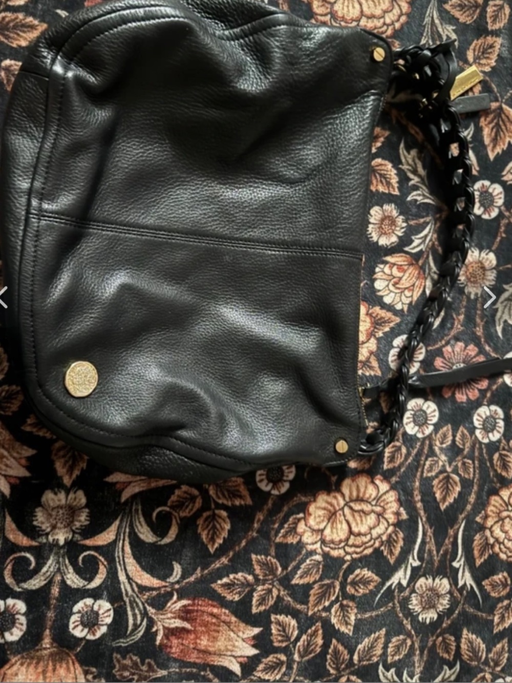 Vince Camuto Black Pebbled Leather Shoulder Bag with Chain Strap